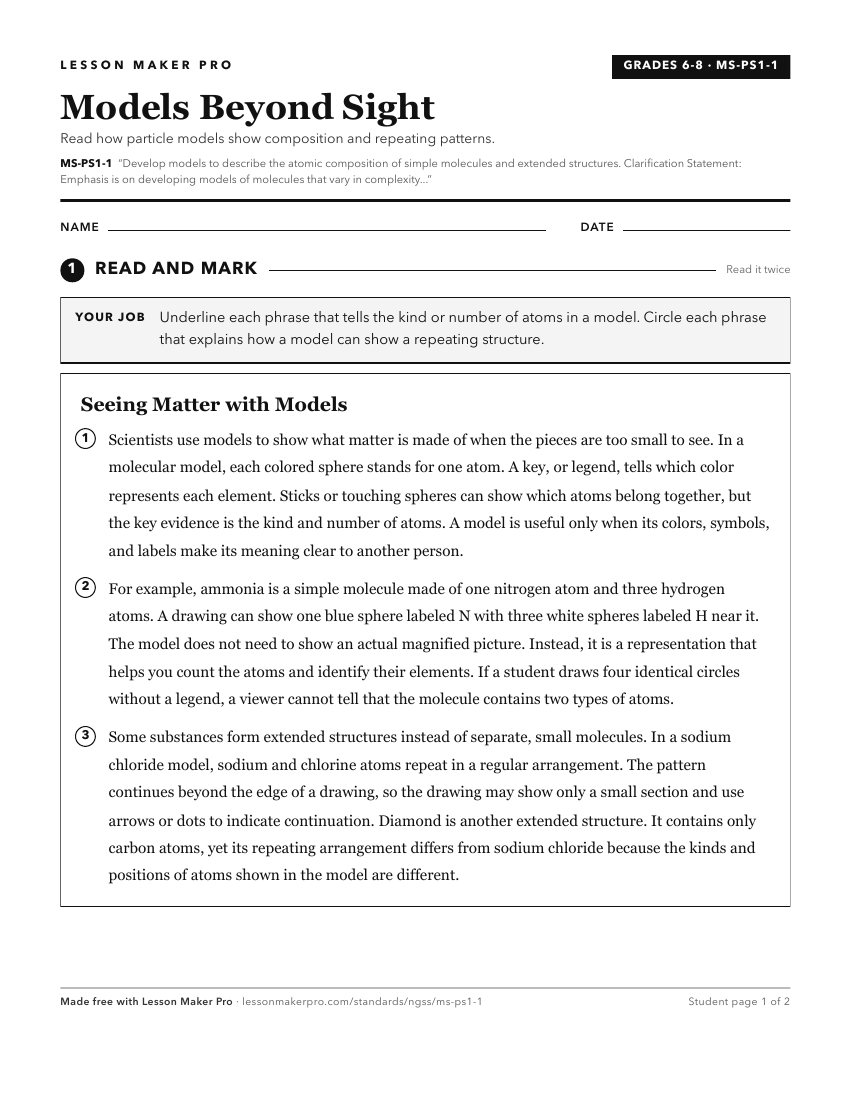 Preview of the MS-PS1-1 printable worksheet