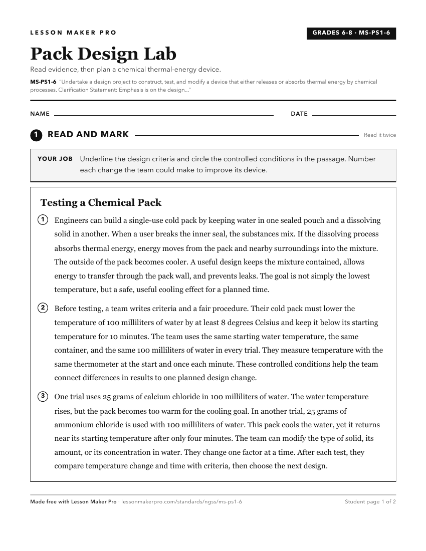Preview of the MS-PS1-6 printable worksheet