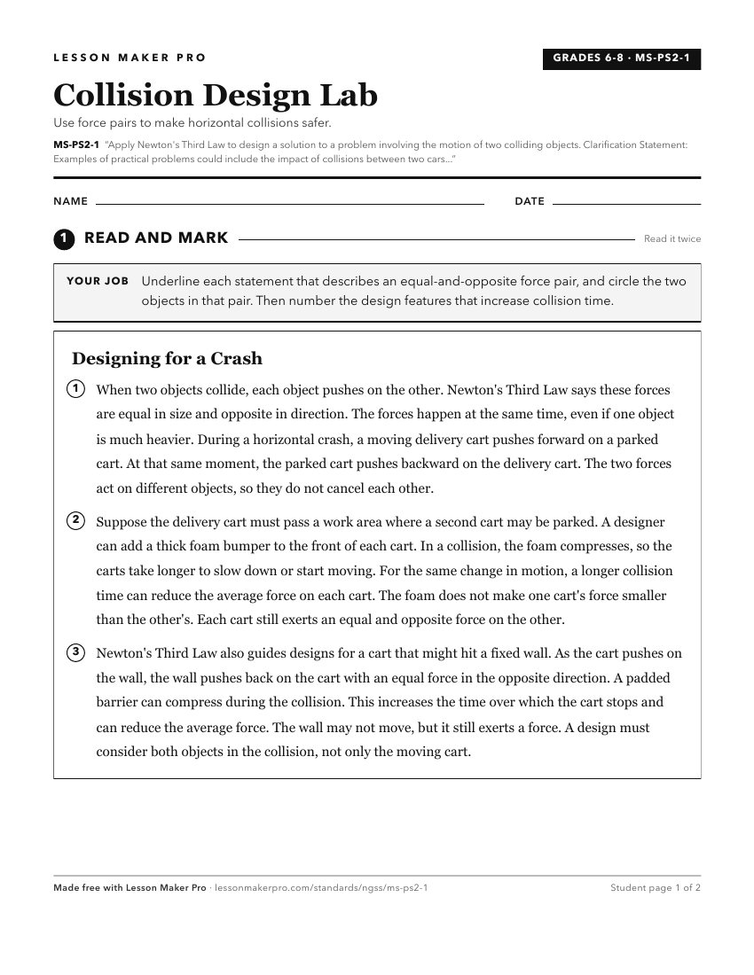 Preview of the MS-PS2-1 printable worksheet