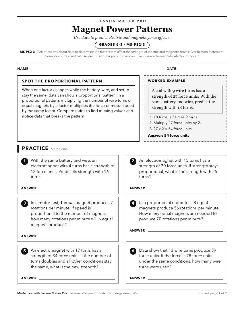 Preview of the MS-PS2-3 printable worksheet
