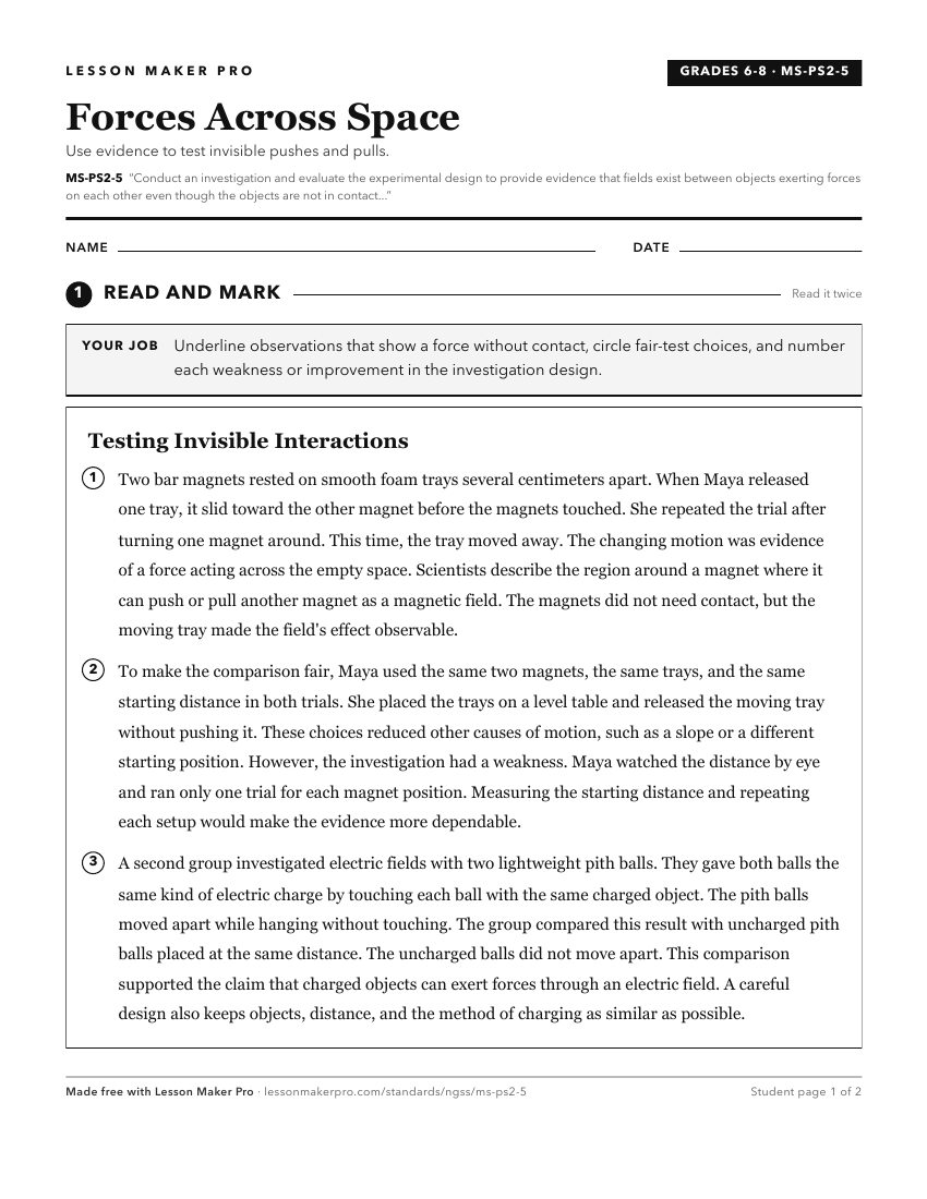 Preview of the MS-PS2-5 printable worksheet
