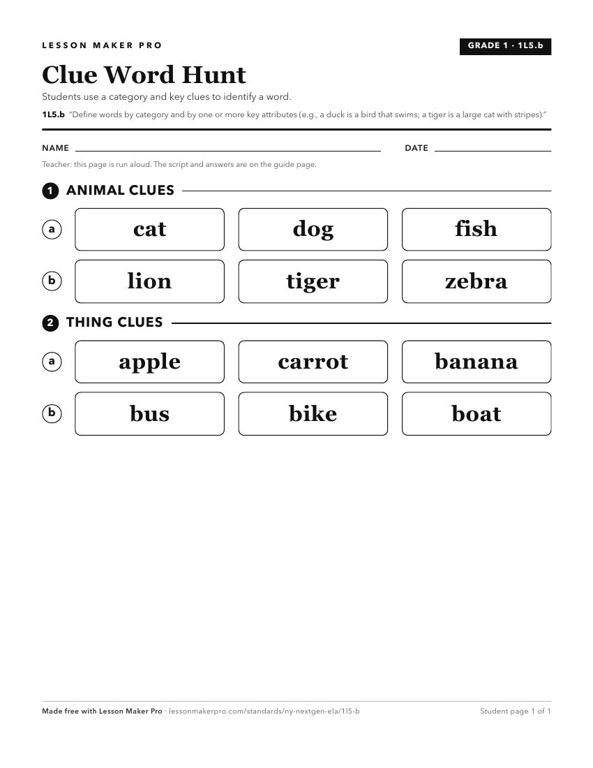 Preview of the 1L5.b printable worksheet