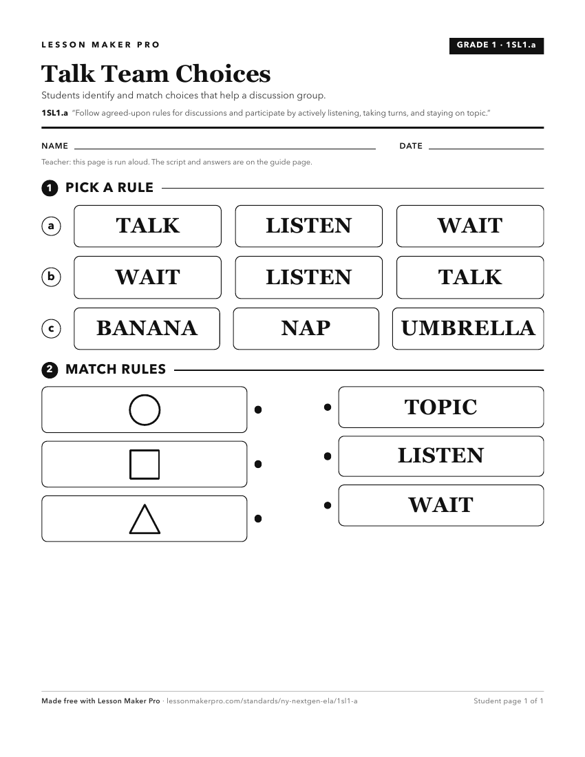 Preview of the 1SL1.a printable worksheet
