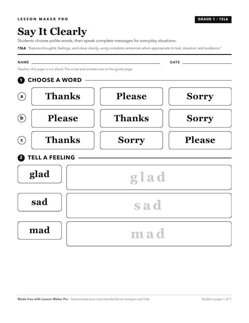 Preview of the 1SL6 printable worksheet