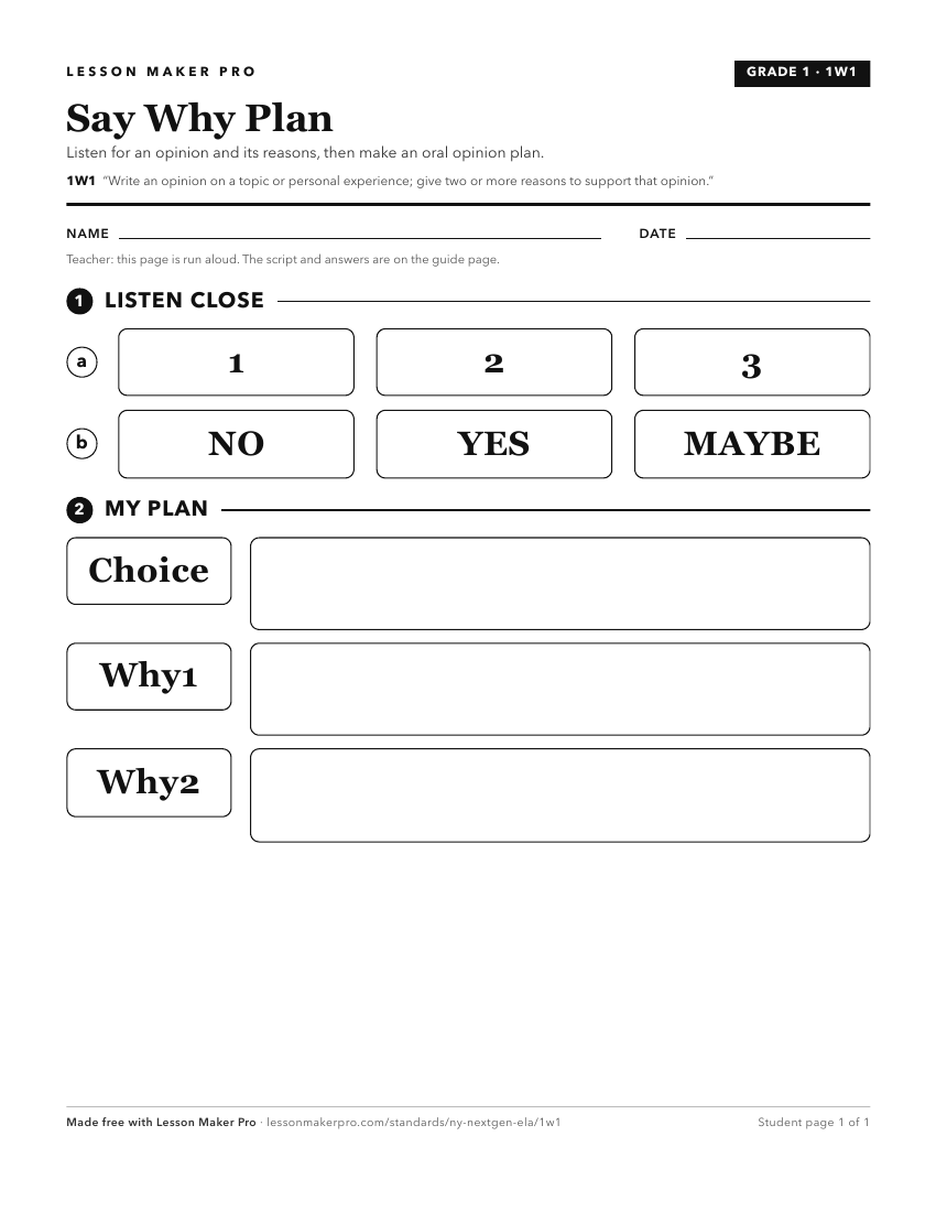 Preview of the 1W1 printable worksheet