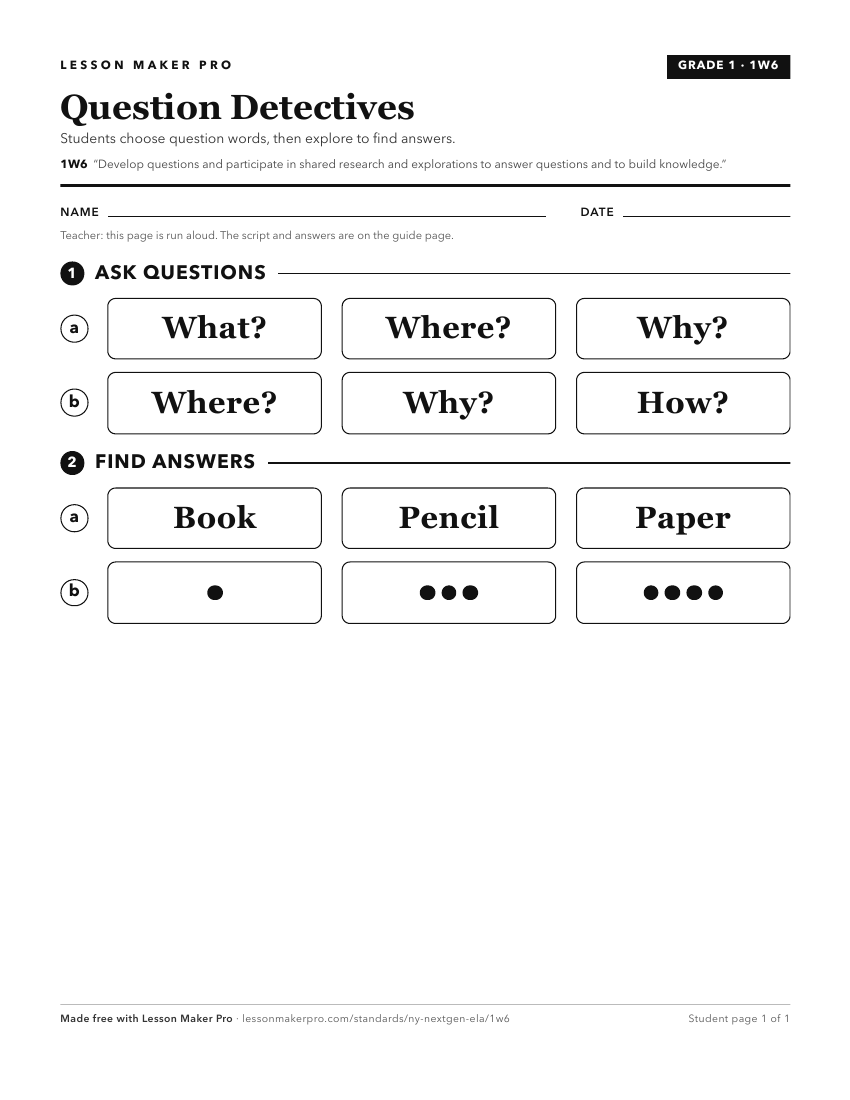 Preview of the 1W6 printable worksheet