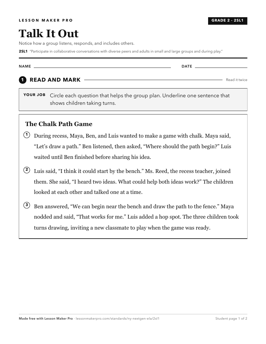 Preview of the 2SL1 printable worksheet