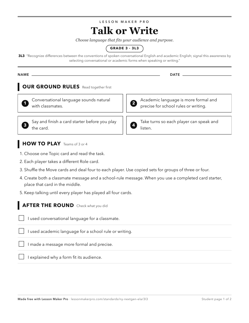 Preview of the 3L3 printable worksheet