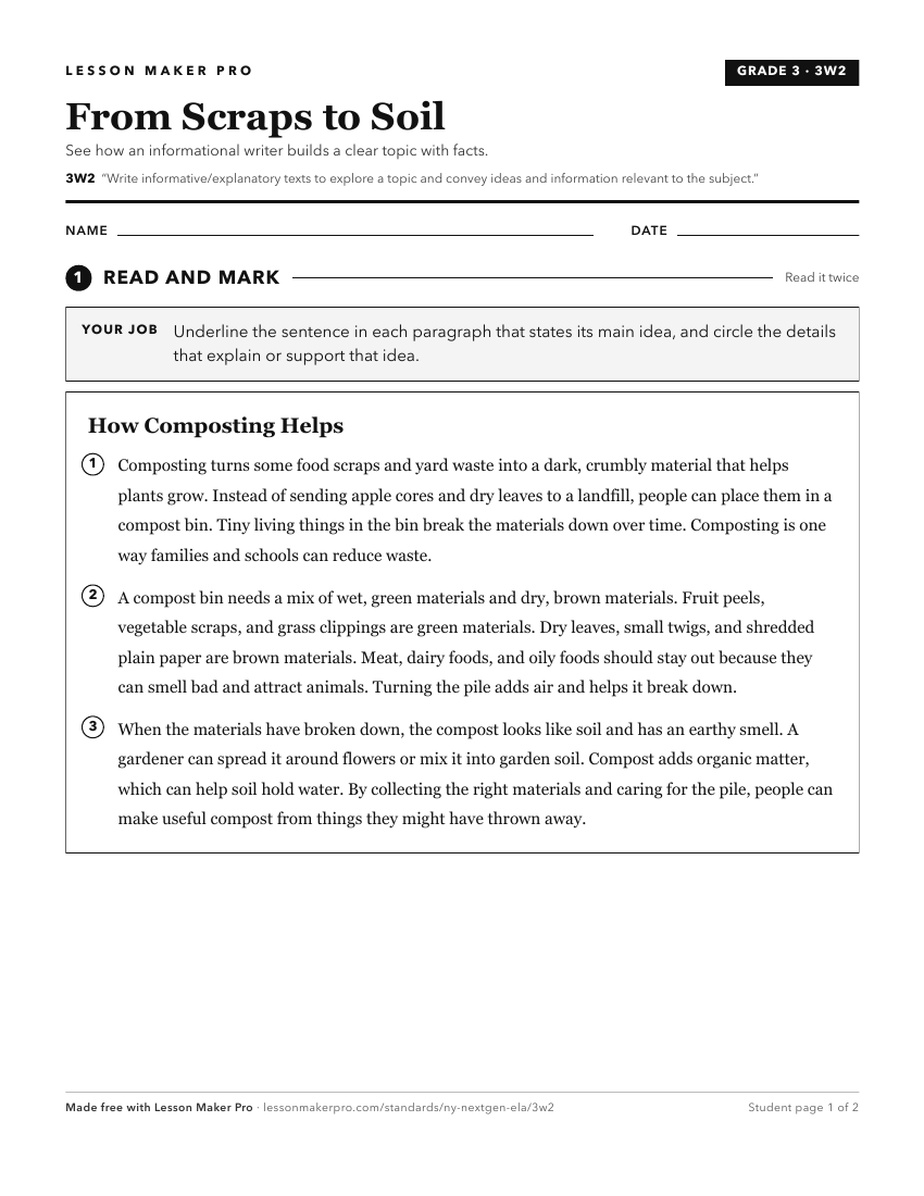 Preview of the 3W2 printable worksheet