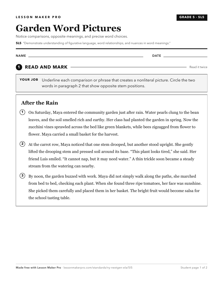 Preview of the 5L5 printable worksheet
