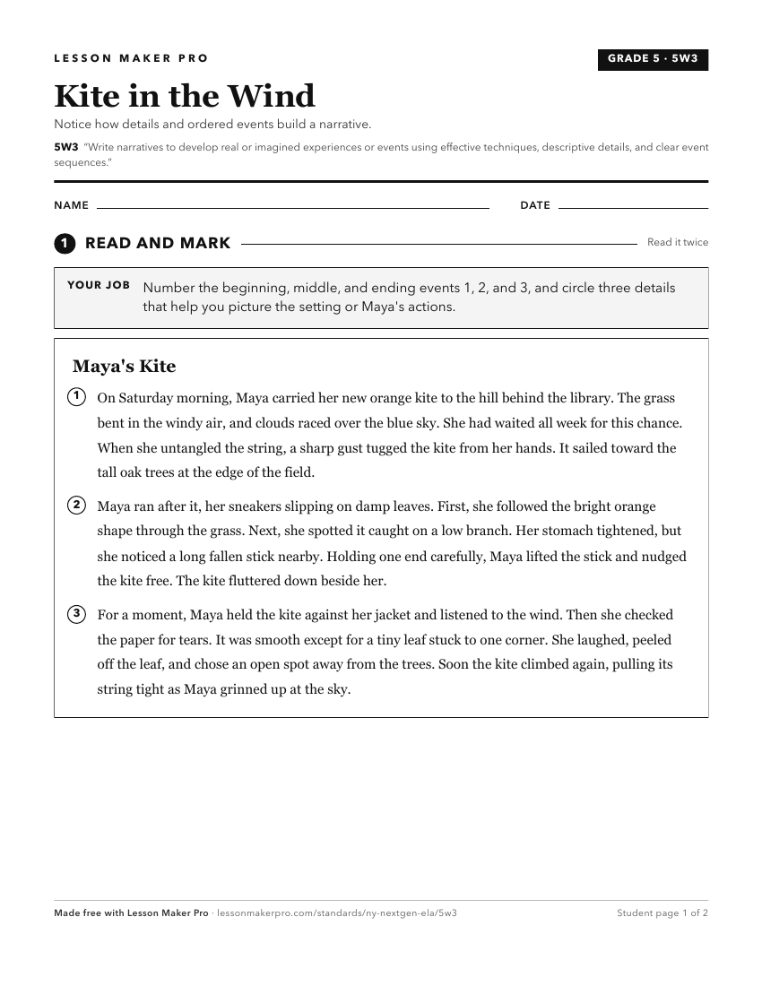 Preview of the 5W3 printable worksheet