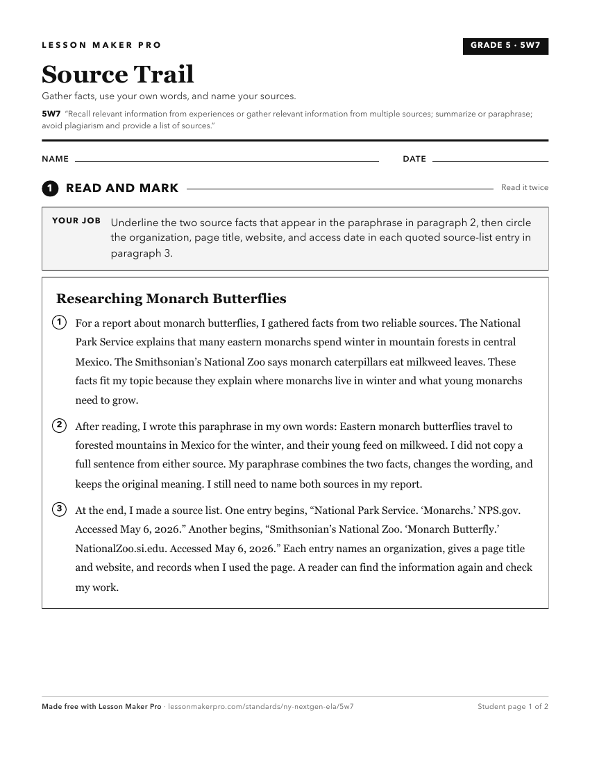 Preview of the 5W7 printable worksheet