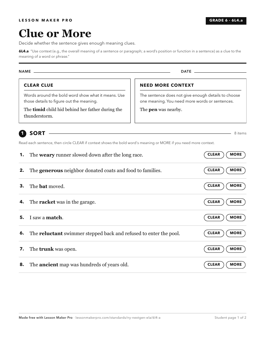 Preview of the 6L4.a printable worksheet