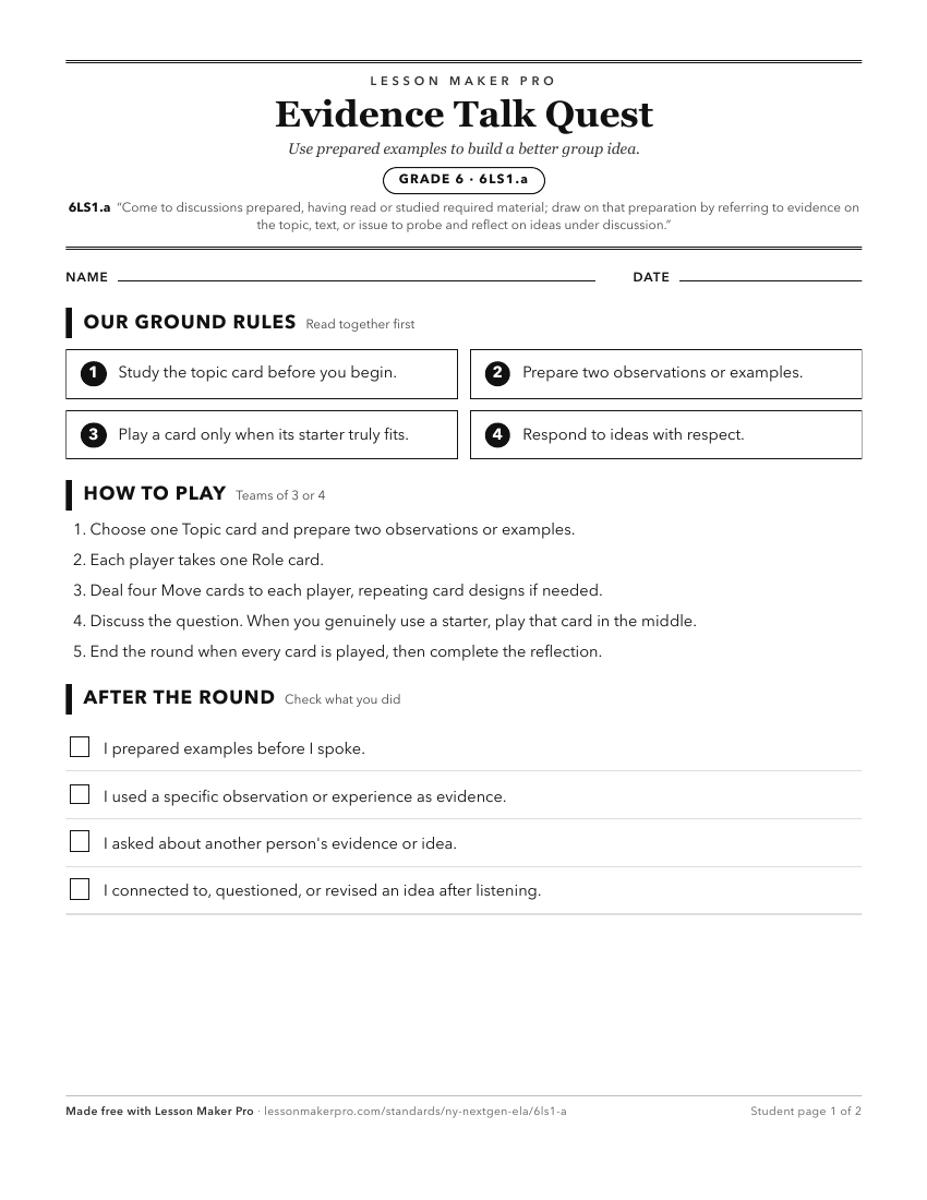 Preview of the 6LS1.a printable worksheet