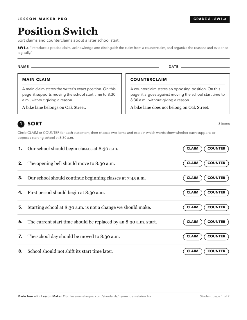 Preview of the 6W1.a printable worksheet