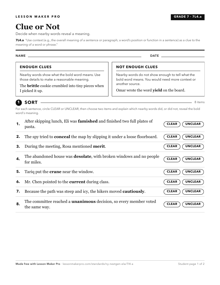 Preview of the 7L4.a printable worksheet