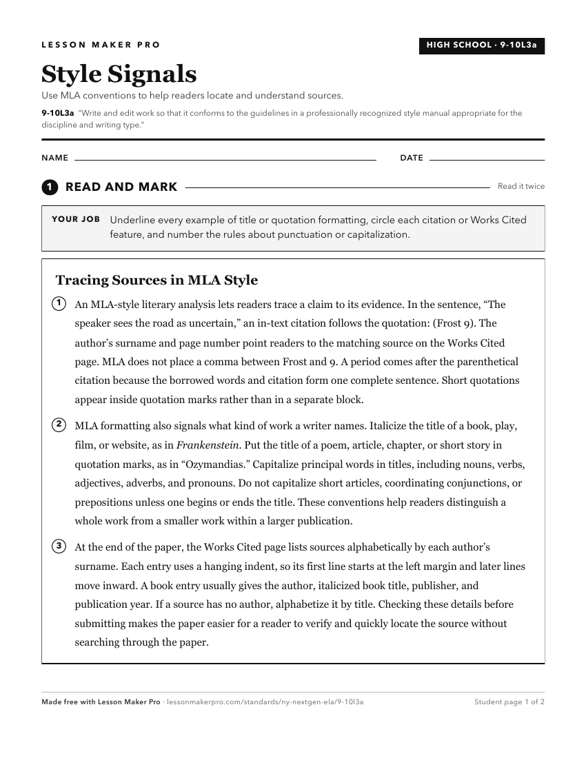 Preview of the 9-10L3a printable worksheet