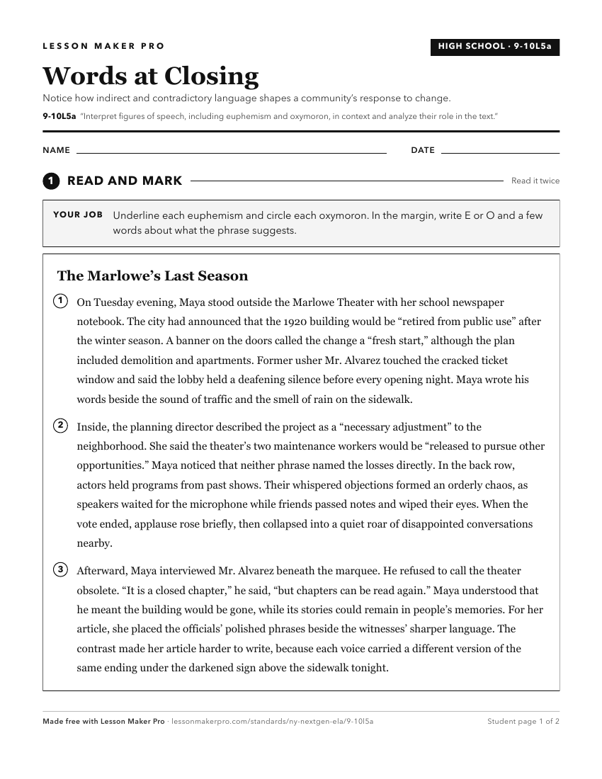 Preview of the 9-10L5a printable worksheet