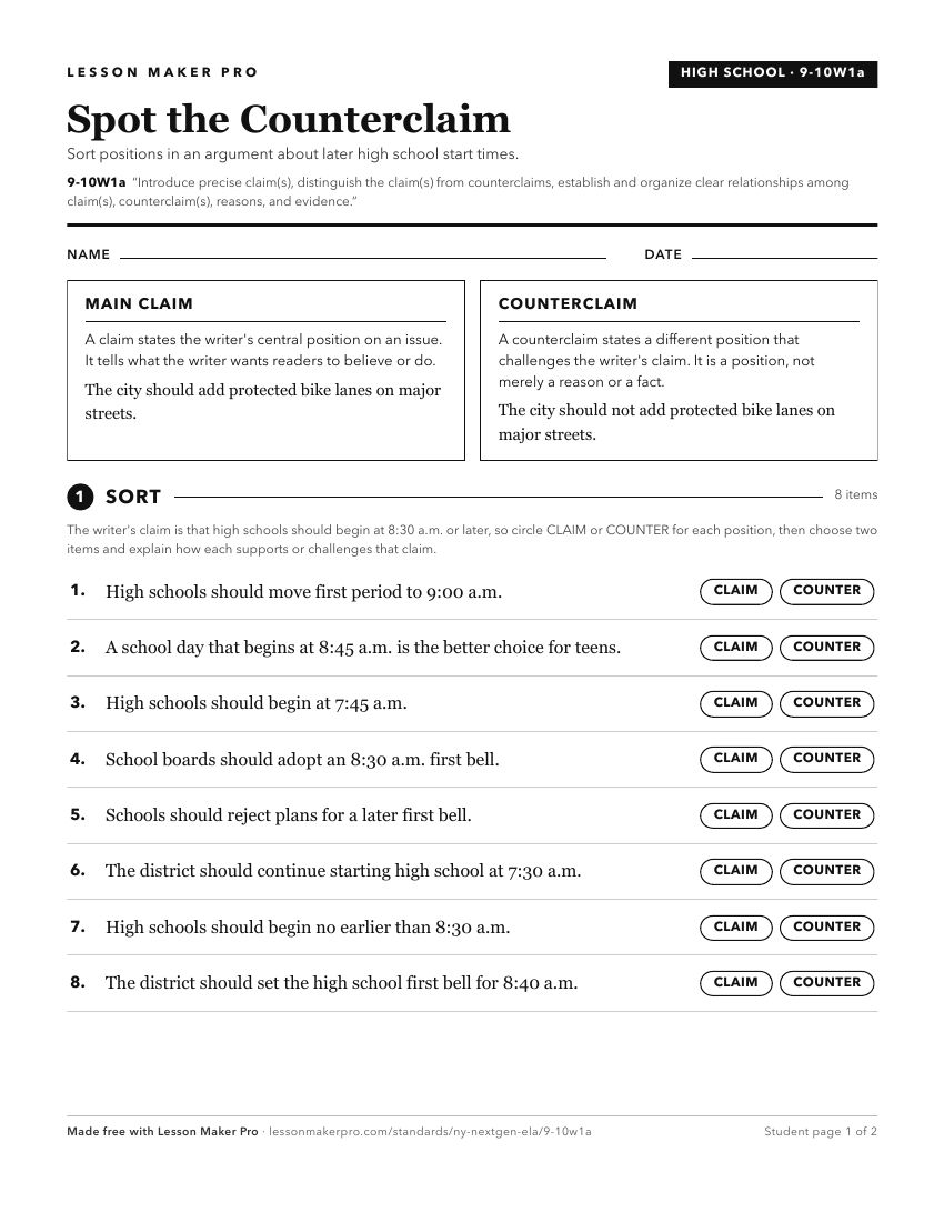 Preview of the 9-10W1a printable worksheet