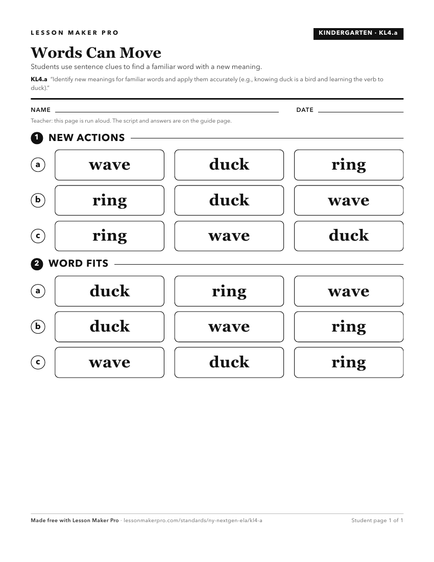 Preview of the KL4.a printable worksheet