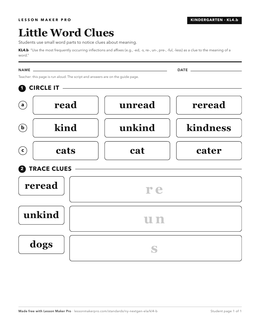 Preview of the KL4.b printable worksheet