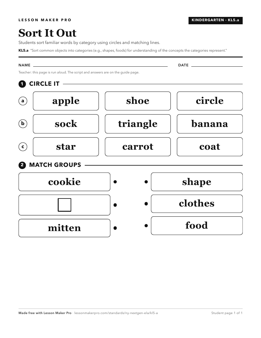Preview of the KL5.a printable worksheet