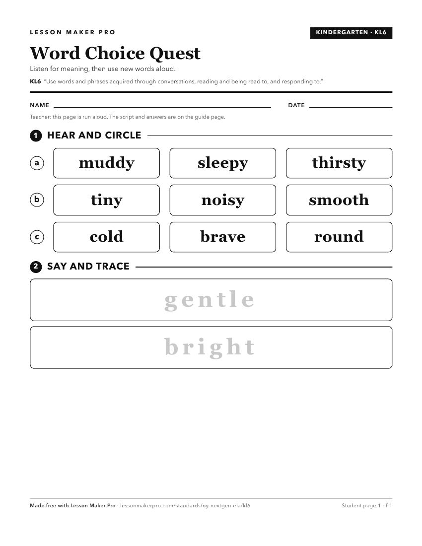 Preview of the KL6 printable worksheet