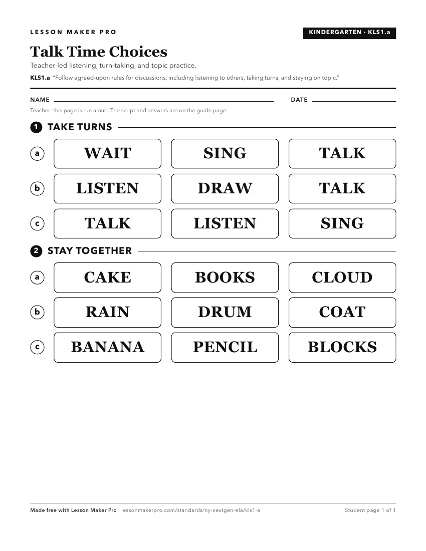 Preview of the KLS1.a printable worksheet