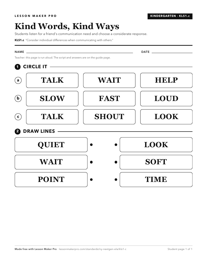 Preview of the KLS1.c printable worksheet