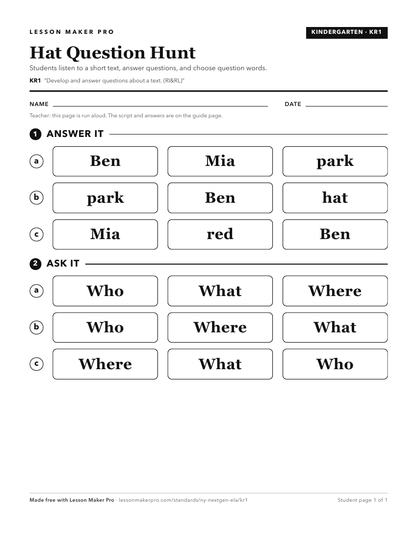 Preview of the KR1 printable worksheet