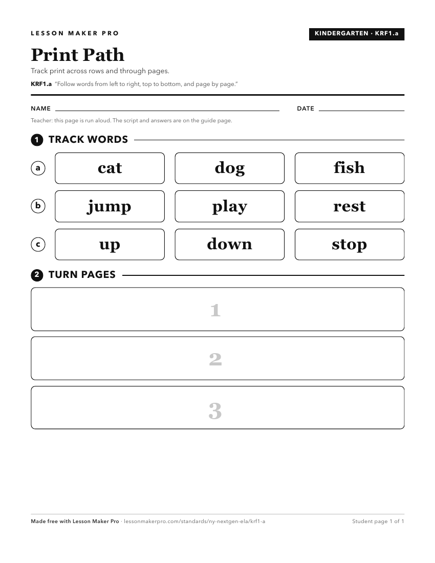 Preview of the KRF1.a printable worksheet