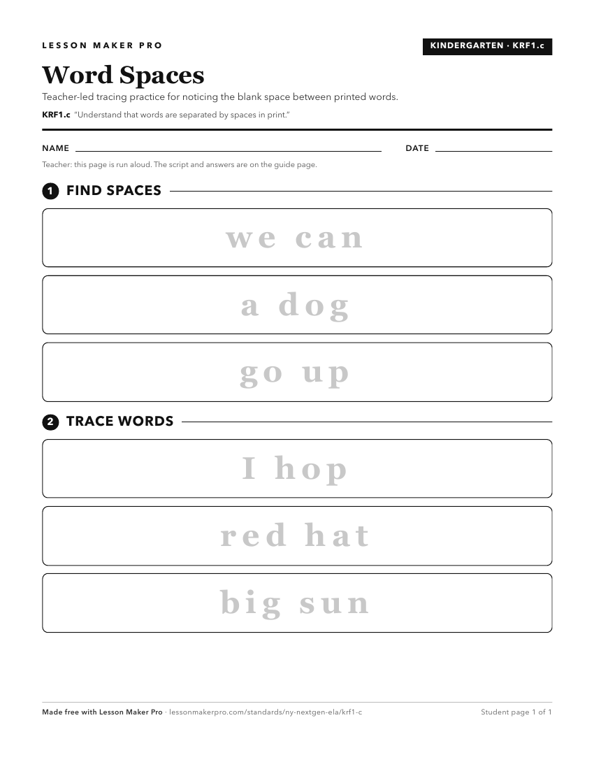 Preview of the KRF1.c printable worksheet
