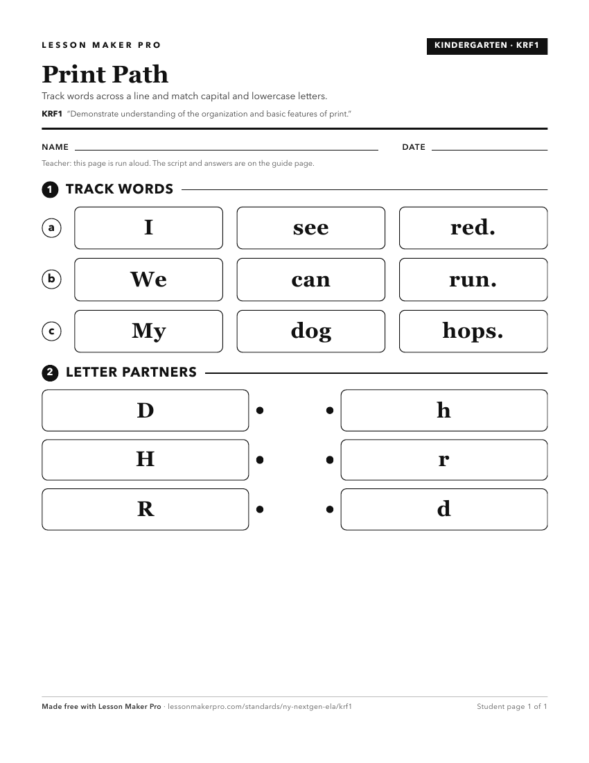 Preview of the KRF1 printable worksheet