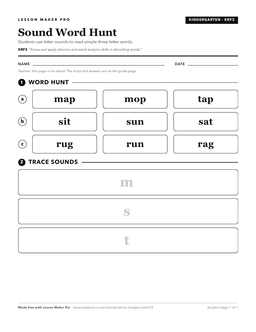 Preview of the KRF3 printable worksheet