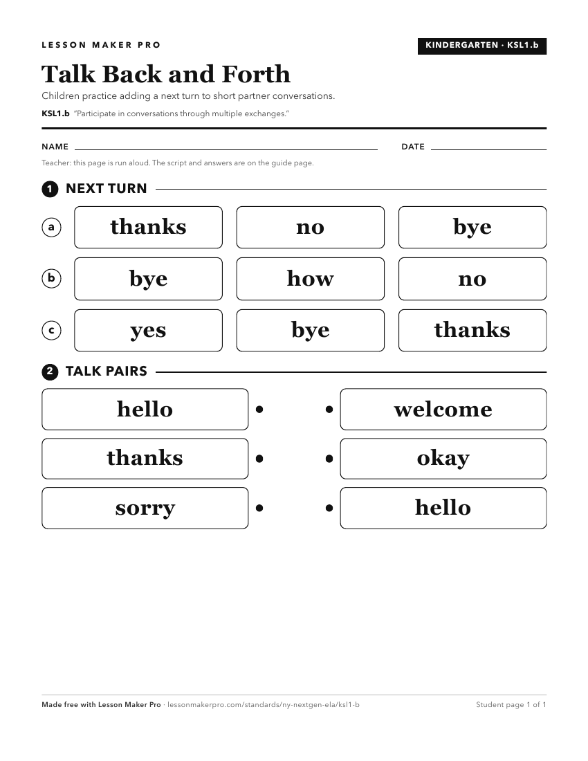 Preview of the KSL1.b printable worksheet