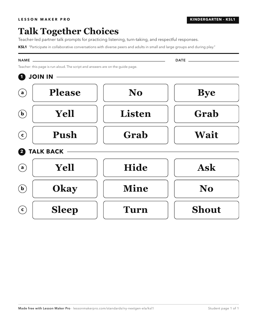Preview of the KSL1 printable worksheet
