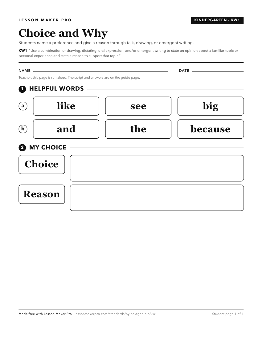 Preview of the KW1 printable worksheet