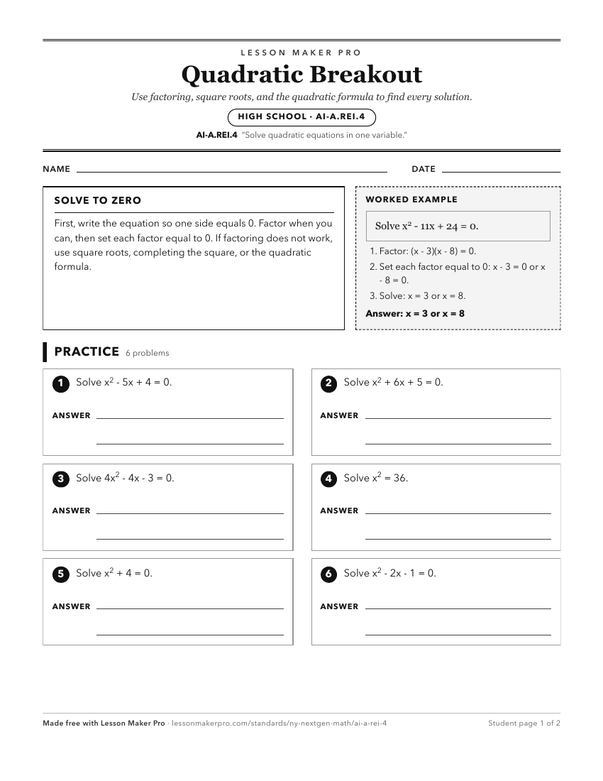 Preview of the AI-A.REI.4 printable worksheet