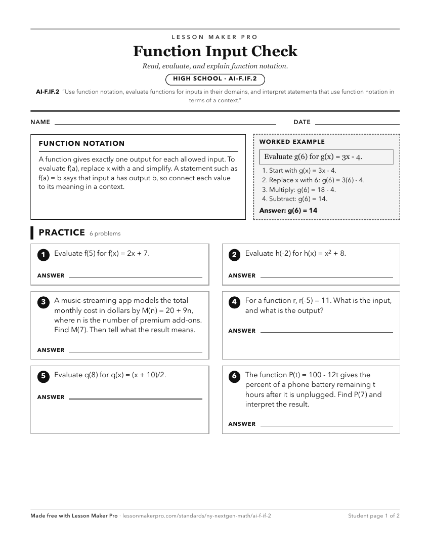 Preview of the AI-F.IF.2 printable worksheet