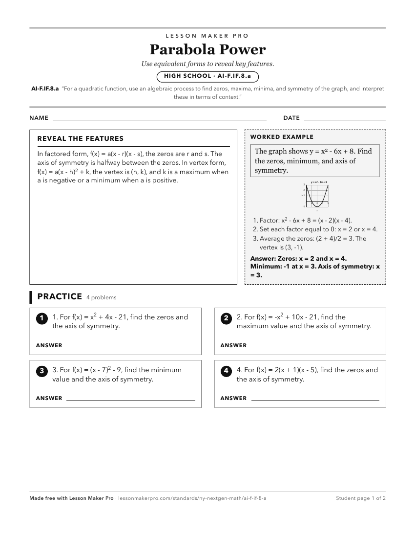 Preview of the AI-F.IF.8.a printable worksheet