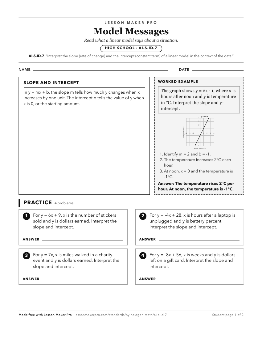 Preview of the AI-S.ID.7 printable worksheet