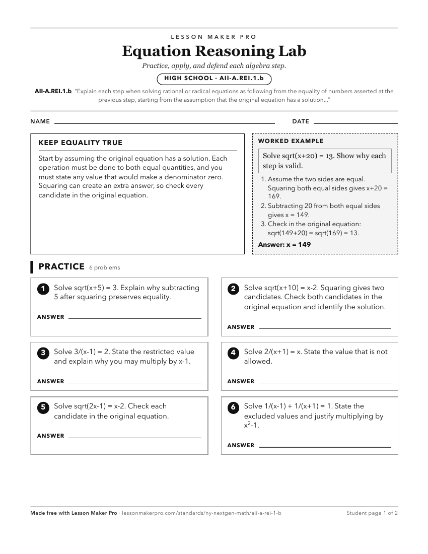 Preview of the AII-A.REI.1.b printable worksheet
