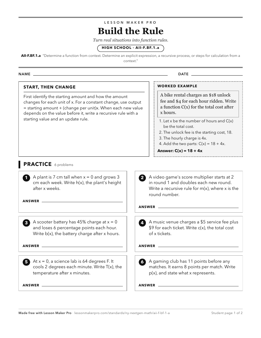 Preview of the AII-F.BF.1.a printable worksheet