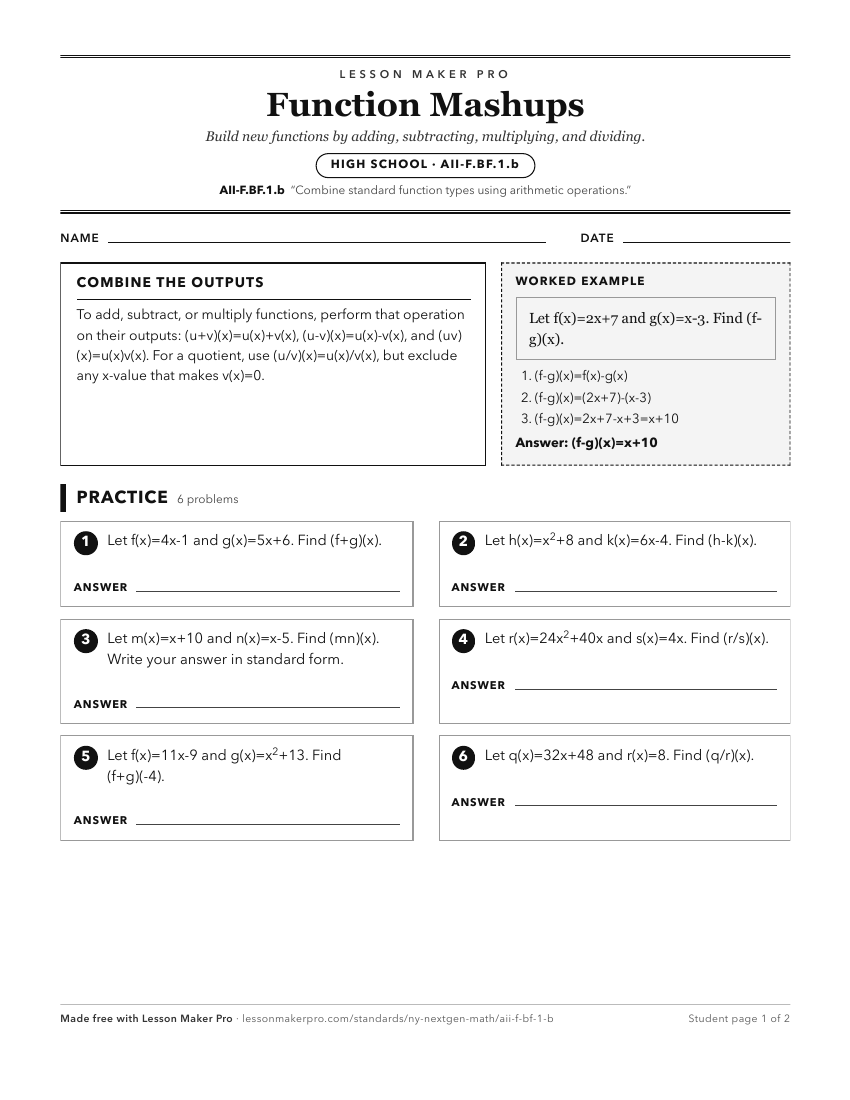 Preview of the AII-F.BF.1.b printable worksheet