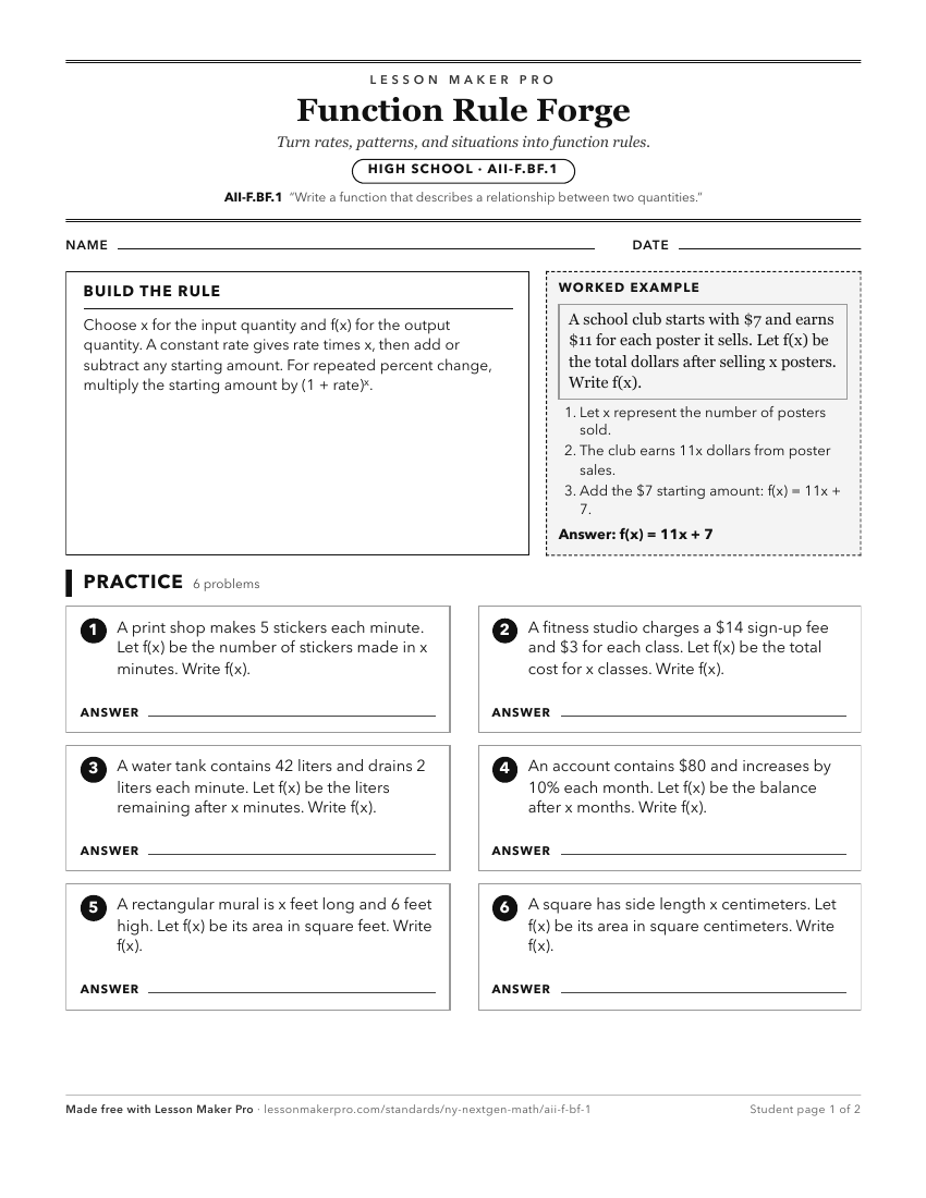 Preview of the AII-F.BF.1 printable worksheet