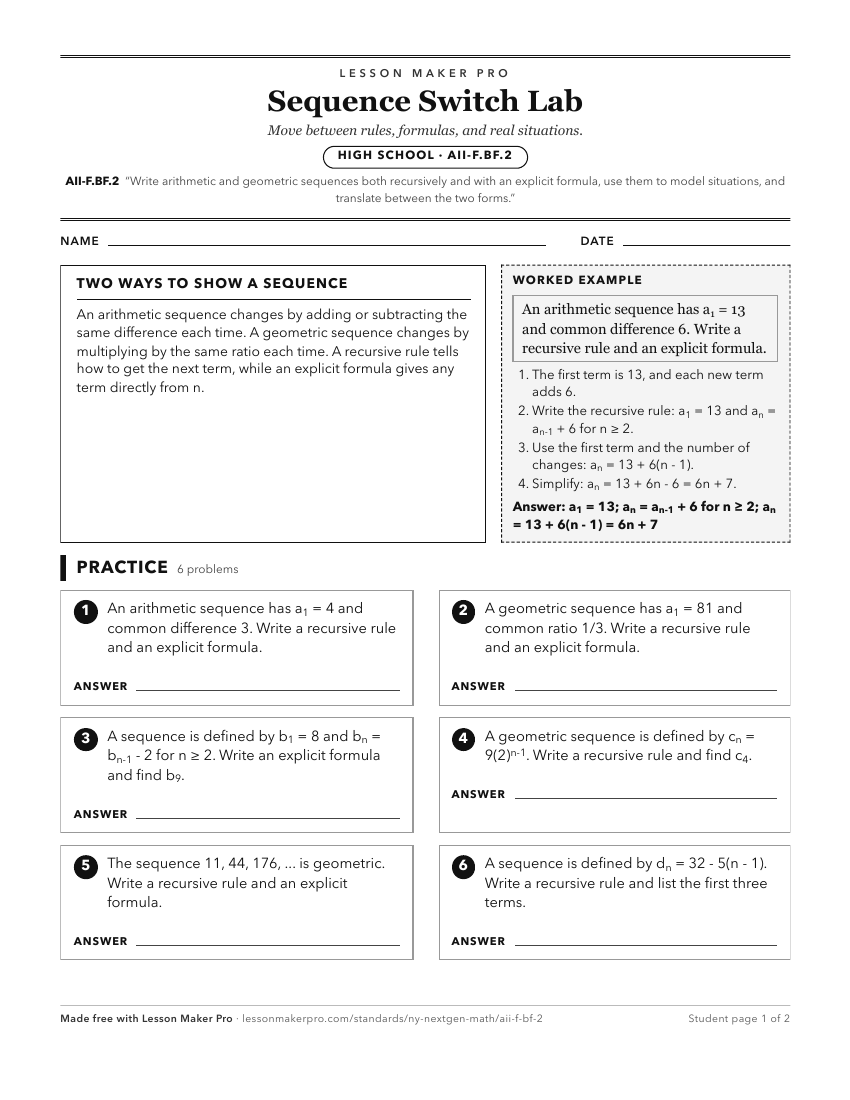 Preview of the AII-F.BF.2 printable worksheet