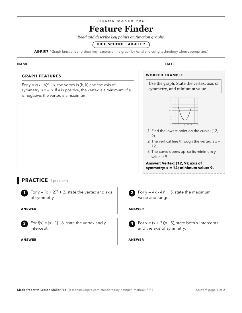 Preview of the AII-F.IF.7 printable worksheet