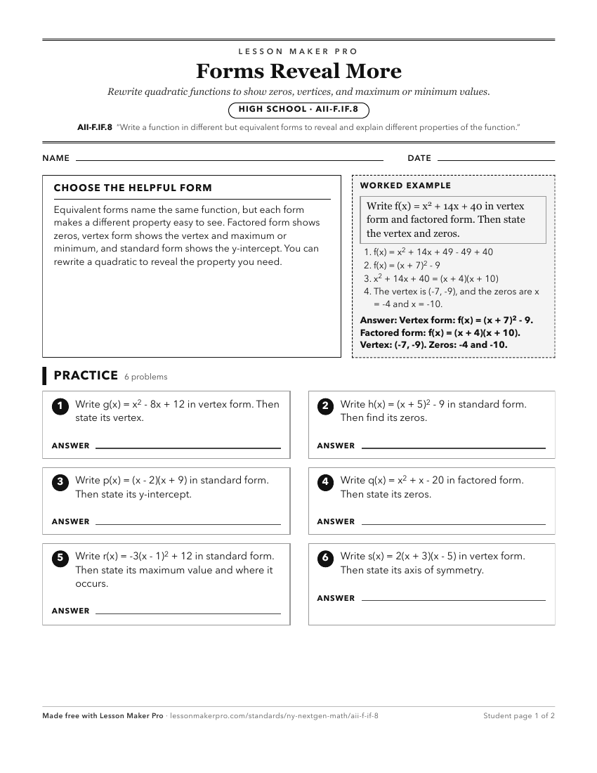 Preview of the AII-F.IF.8 printable worksheet