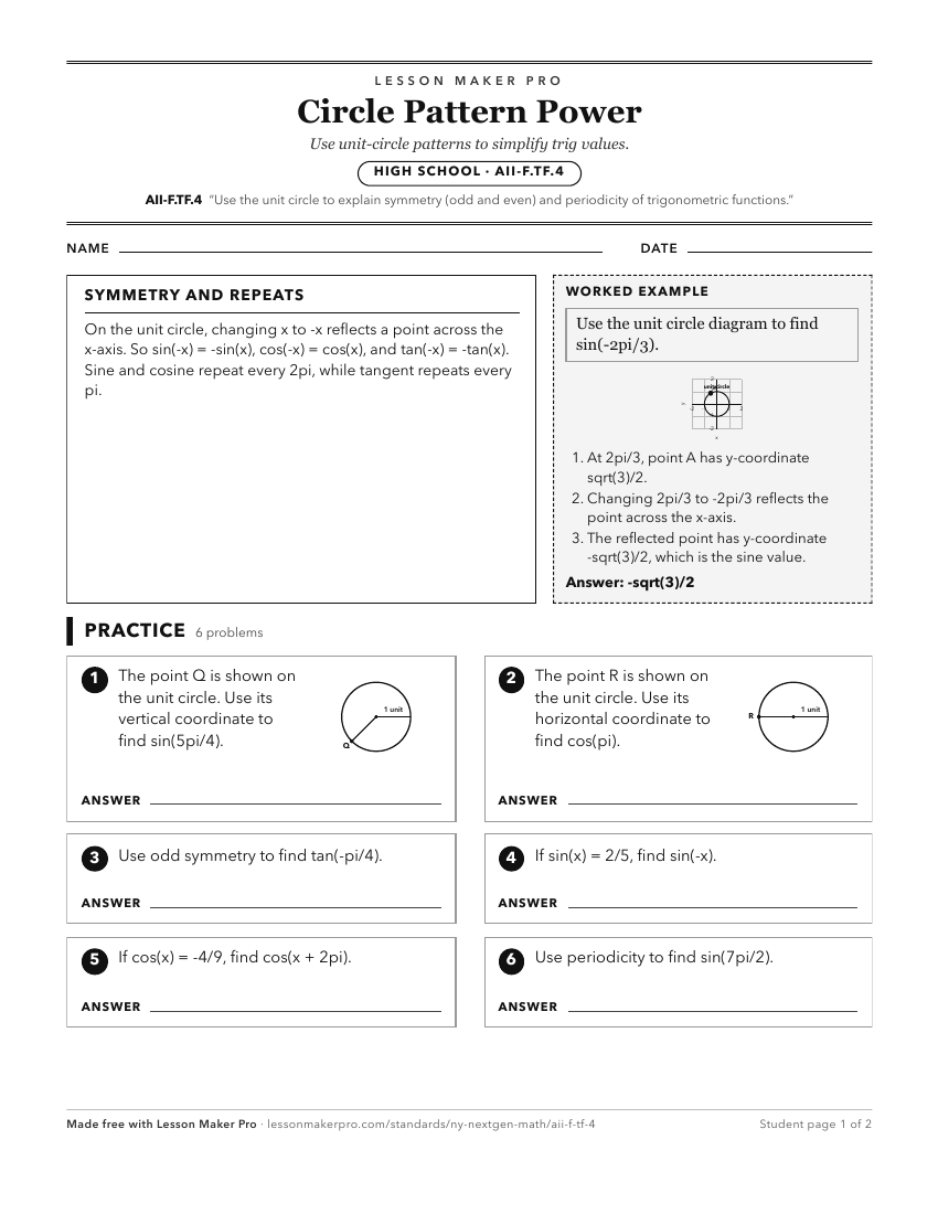 Preview of the AII-F.TF.4 printable worksheet