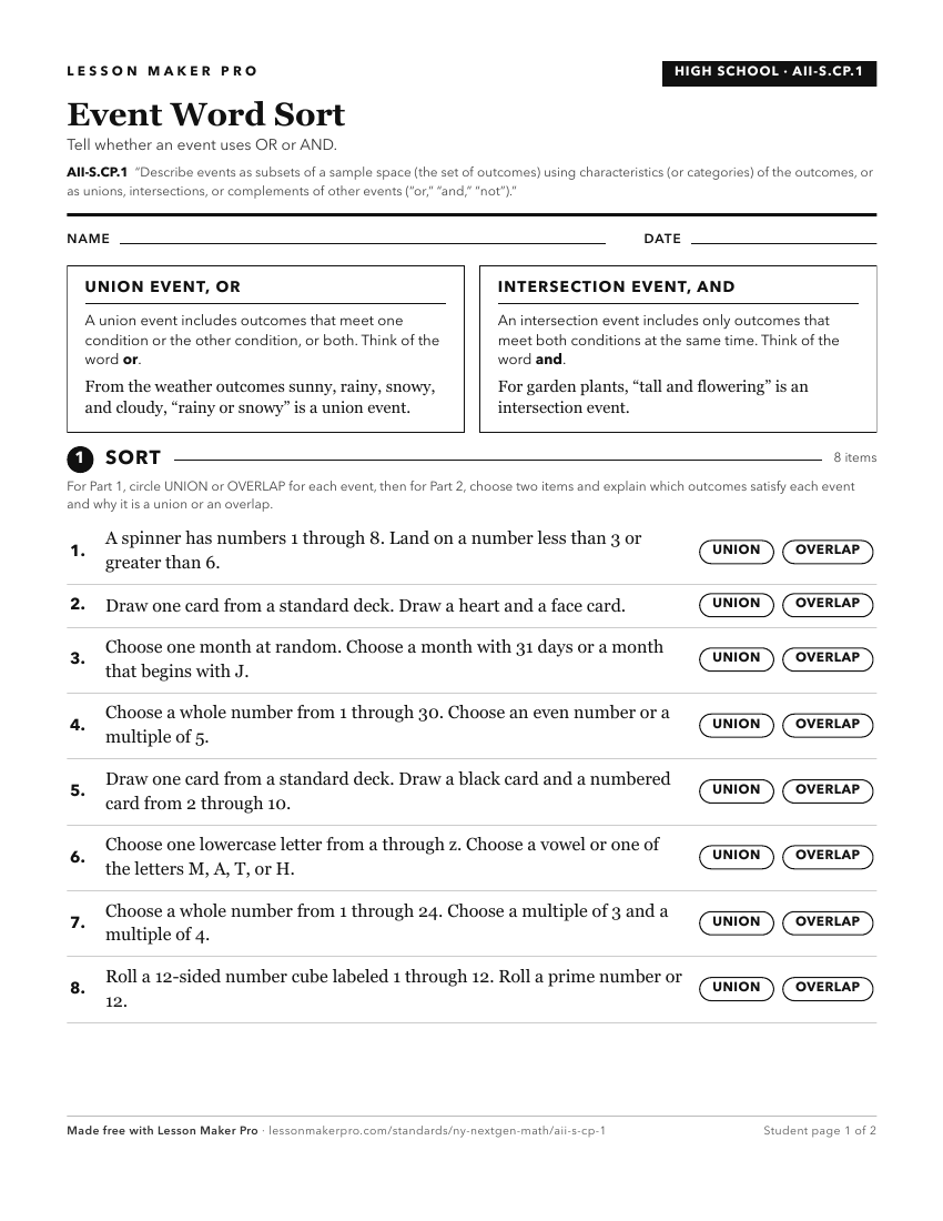 Preview of the AII-S.CP.1 printable worksheet